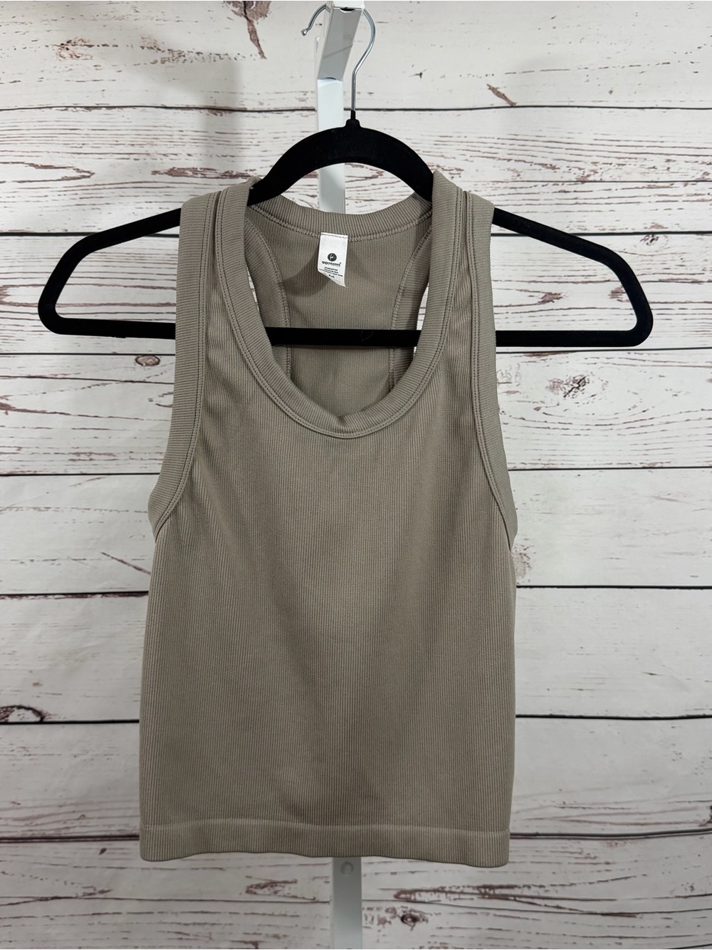 90 Degree By Reflex Seamless Ribbed Crop Tank Top in Taupe Medium